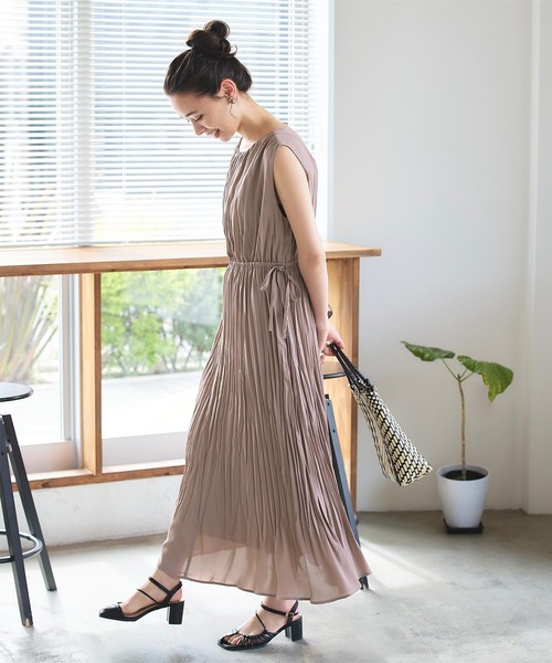 ワッシャープリーツウエストリボンワンピース