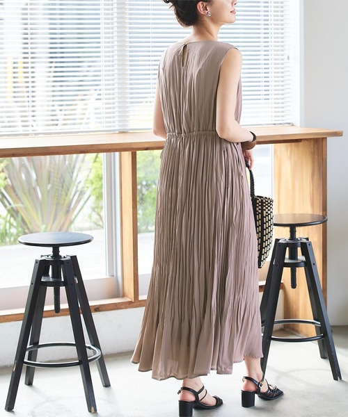 ワッシャープリーツウエストリボンワンピース