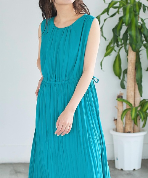 ワッシャープリーツウエストリボンワンピース