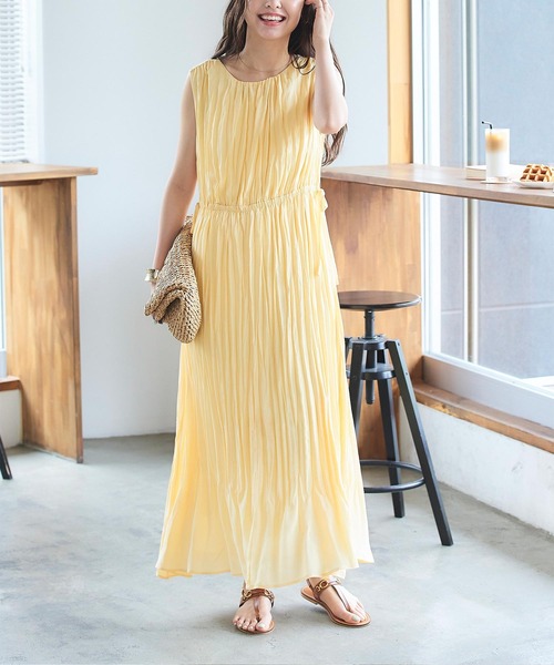 ワッシャープリーツウエストリボンワンピース