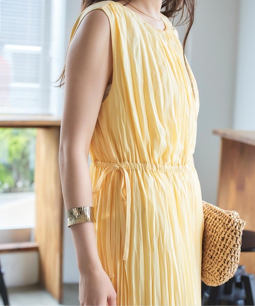 ワッシャープリーツウエストリボンワンピース
