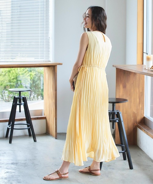 ワッシャープリーツウエストリボンワンピース