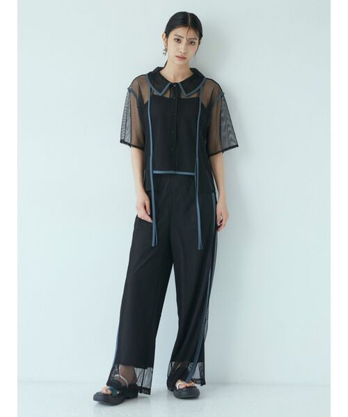 MURUA（ムルーア）の「パイピングメッシュパンツ（スウェットパンツ・レディース・ブラック/アイボリー・FREE）」の9枚目の写真