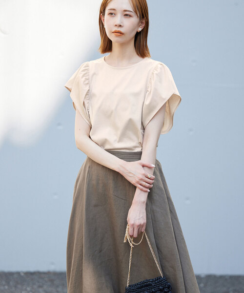 SLOBE IENA フリル袖 ホワイト Tシャツ SLOBE IENA】スローブイエナ 袖フリルTシャツ コットン ホワイト