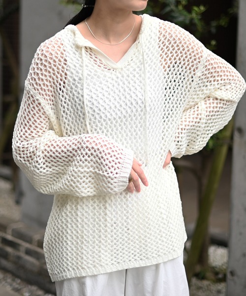 Marient（マリエント）の「スキッパーメッシュPO（ニット/セーター・レディース・ホワイト/ブルー/ブラック・FREE）」の2枚目の写真