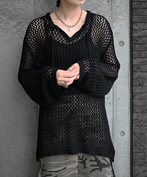 Marient（マリエント）の「スキッパーメッシュPO（ニット/セーター・レディース・ホワイト/ブルー/ブラック・FREE）」の3枚目の写真