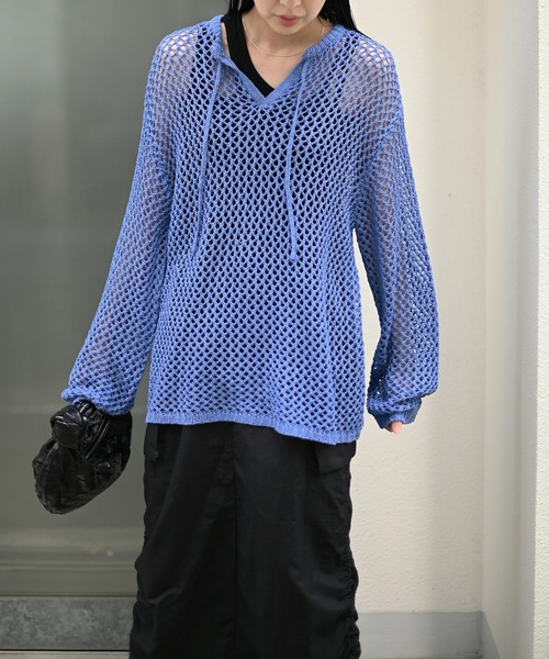 Marient（マリエント）の「スキッパーメッシュPO（ニット/セーター・レディース・ホワイト/ブルー/ブラック・FREE）」の8枚目の写真