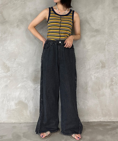 kutir（クティール）の「2wayフリンジワイドデニムパンツ（デニムパンツ・レディース・ライトインディゴブルー/ブラック・LARGE/MEDIUM）」の18枚目の写真