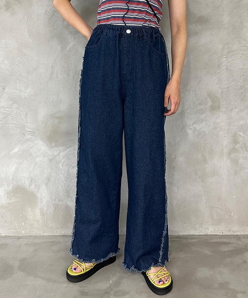 kutir（クティール）の「2wayフリンジワイドデニムパンツ（デニムパンツ・レディース・ライトインディゴブルー/ブラック・LARGE/MEDIUM）」の15枚目の写真