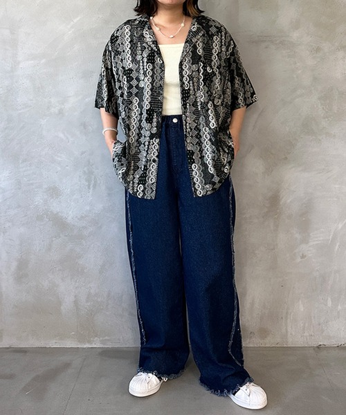 kutir（クティール）の「2wayフリンジワイドデニムパンツ（デニムパンツ・レディース・ライトインディゴブルー/ブラック・LARGE/MEDIUM）」の16枚目の写真