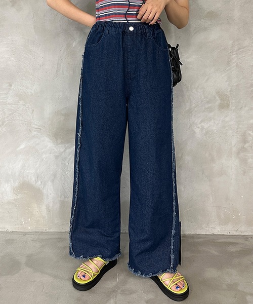 kutir（クティール）の「2wayフリンジワイドデニムパンツ（デニム