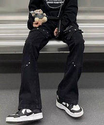 【OKUOKU　0909】デザイン　フレア　パンツ　oku-bottom-683332830125-46　Y