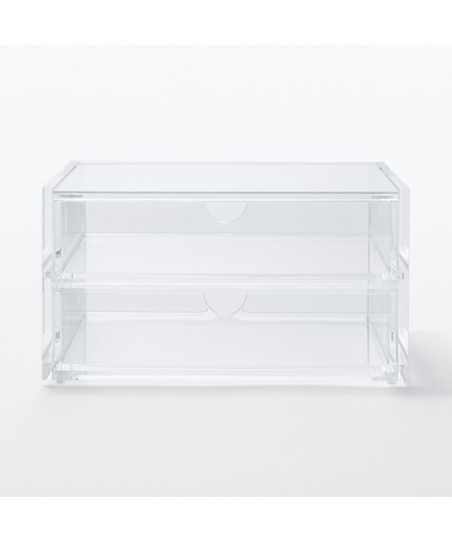重なるアクリルケース2段フタ付引出 約幅17．5×奥行13×高さ9