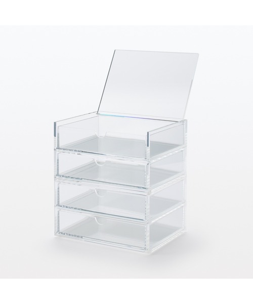 重なるアクリルケース2段フタ付引出 約幅17．5×奥行13×高さ9
