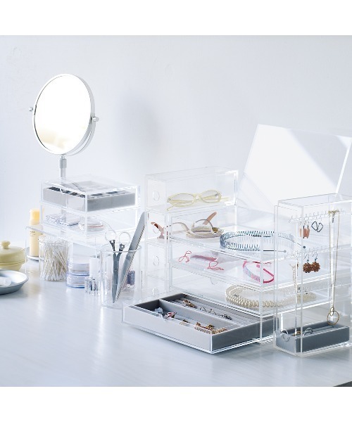 重なるアクリルケース2段フタ付引出 約幅17．5×奥行13×高さ9