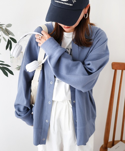 andme(アンドミー)の「ワッフル前後2way長袖カーディガントップス(Tシャツ/カットソー・レディース・ライトブルー/ブラック/アイボリー/ブラウン/オートミール・M/L)」の19枚目の写真