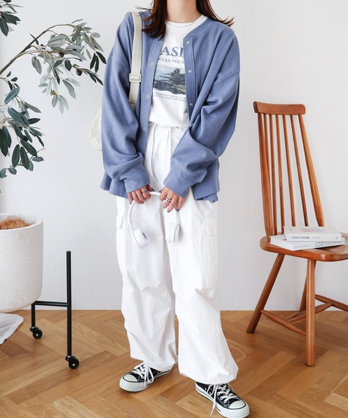 andme(アンドミー)の「ワッフル前後2way長袖カーディガントップス(Tシャツ/カットソー・レディース・ライトブルー/ブラック/アイボリー/ブラウン/オートミール・M/L)」の20枚目の写真