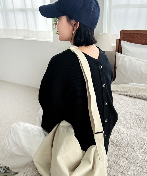 andme(アンドミー)の「ワッフル前後2way長袖カーディガントップス(Tシャツ/カットソー・レディース・ライトブルー/ブラック/アイボリー/ブラウン/オートミール・M/L)」の18枚目の写真