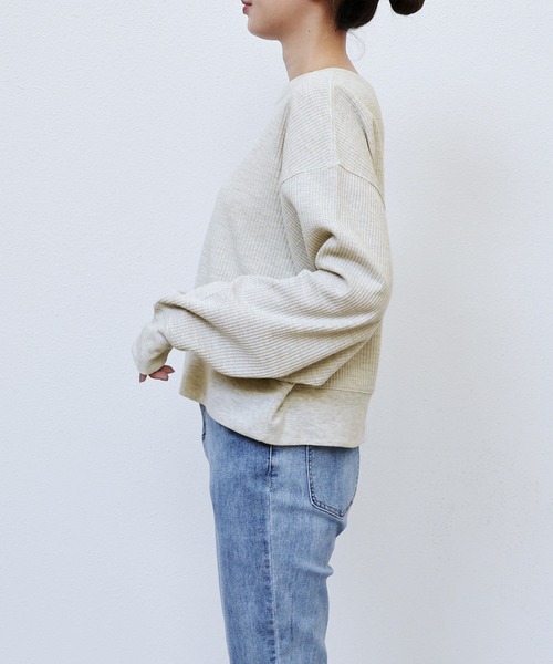 ワッフル前後2way長袖カーディガントップス（Tシャツ/カットソー