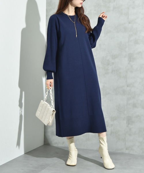 INTERPLANET（インタープラネット）の「袖リブデザインニットワンピース（ワンピース・レディース・ブラック/グレー/ブラウン/ブルー/ネイビー/チャコールグレー・FREE）」の5枚目の写真