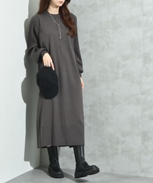 袖リブデザインニットワンピース