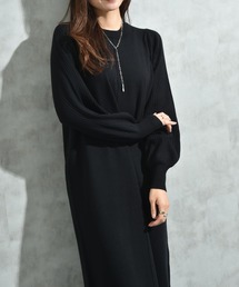 袖リブデザインニットワンピース