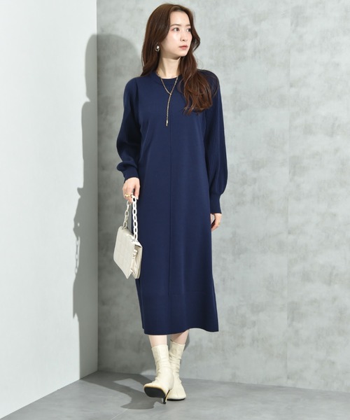 INTERPLANET（インタープラネット）の「袖リブデザインニットワンピース（ワンピース・レディース・ブラック/グレー/ブラウン/ブルー/ネイビー/チャコールグレー・FREE）」の12枚目の写真