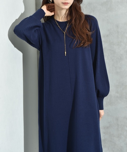 INTERPLANET（インタープラネット）の「袖リブデザインニットワンピース（ワンピース・レディース・ブラック/グレー/ブラウン/ブルー/ネイビー/チャコールグレー・FREE）」の11枚目の写真