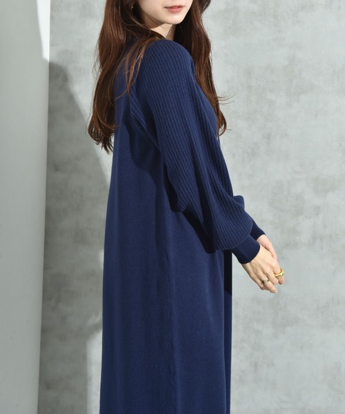 INTERPLANET（インタープラネット）の「袖リブデザインニットワンピース（ワンピース・レディース・ブラック/グレー/ブラウン/ブルー/ネイビー/チャコールグレー・FREE）」の9枚目の写真
