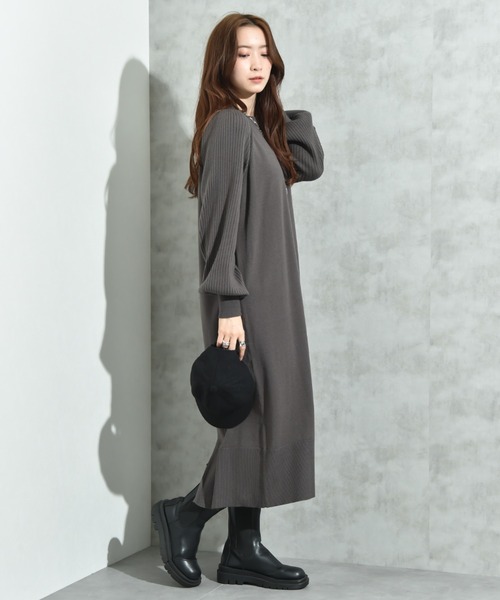 INTERPLANET（インタープラネット）の「袖リブデザインニットワンピース（ワンピース・レディース・ブラック/グレー/ブラウン/ブルー/ネイビー/チャコールグレー・FREE）」の19枚目の写真