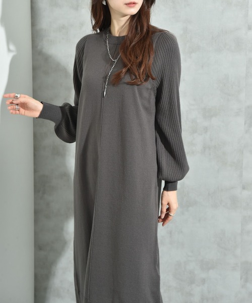 INTERPLANET（インタープラネット）の「袖リブデザインニットワンピース（ワンピース・レディース・ブラック/グレー/ブラウン/ブルー/ネイビー/チャコールグレー・FREE）」の16枚目の写真