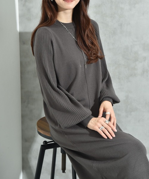 INTERPLANET（インタープラネット）の「袖リブデザインニットワンピース（ワンピース・レディース・ブラック/グレー/ブラウン/ブルー/ネイビー/チャコールグレー・FREE）」の15枚目の写真