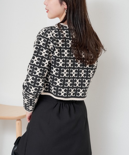 長袖ロゴジャガードクルーネックニット（ニット/セーター