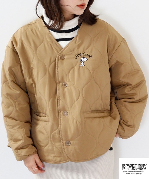 PEANUTS(ピーナッツ)の「PEANUTS スヌーピー キルト ノーカラー ジャケット(ノーカラージャケット・レディース・カーキ/モカ・L/LL/M)」の10枚目の写真