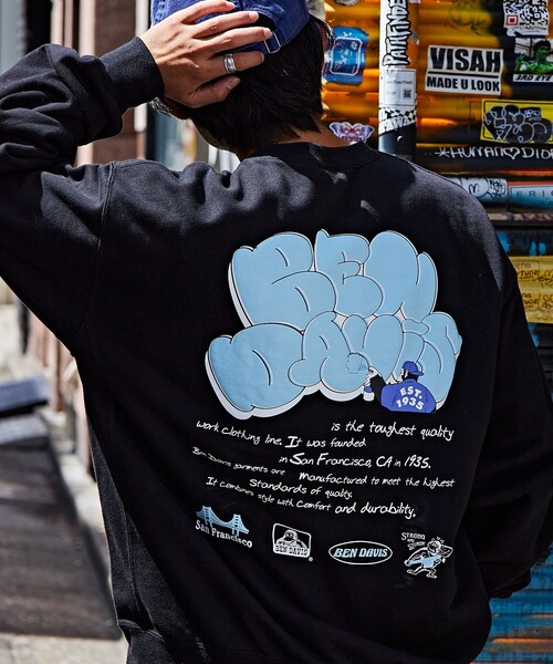 FREAK'S STORE（フリークスストア）の「限定展開 BEN DAVIS×FREAK'S STORE/ベンデイビス 別注 ビッグシルエット タギングロゴ バックプリント クルーネックスウェット（スウェット・メンズ・サックスブルー/グリーン/グレー/ブラック・SMALL/LARGE/X-LARGE/MEDIUM）」の12枚目の写真