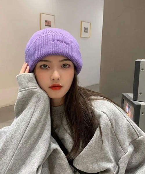 BARELY BLUE（ベアリーブルー）の「【 BARELY BLUE / ベアリーブルー 】 ワンポイント 刺繍 ビーニー ニット キャップ（ニットキャップ/ビーニー・レディース・チャコールグレー/パープル/グリーン/ピンク/アイボリー/ブラック/オレンジ/グレー・FREE）」の21枚目の写真