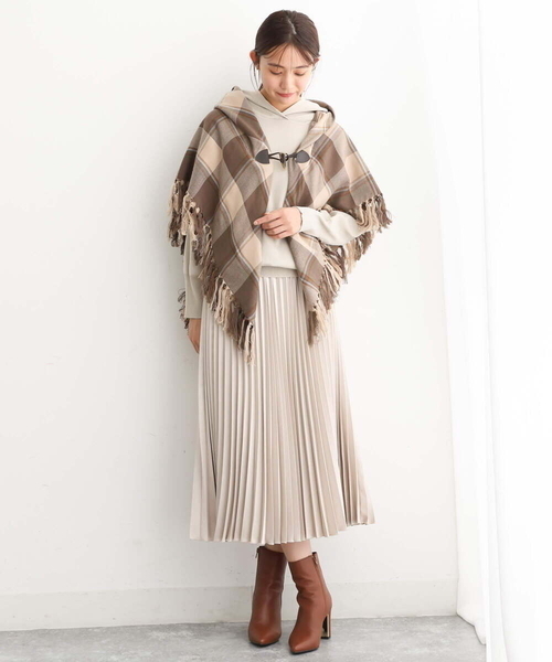 MK MICHEL KLEIN（エムケーミッシェルクラン）の「チェック柄フリンジポンチョ/洗える（ストール/ショール・レディース・ライトグレー/ベージュ/ミント・38）」の22枚目の写真