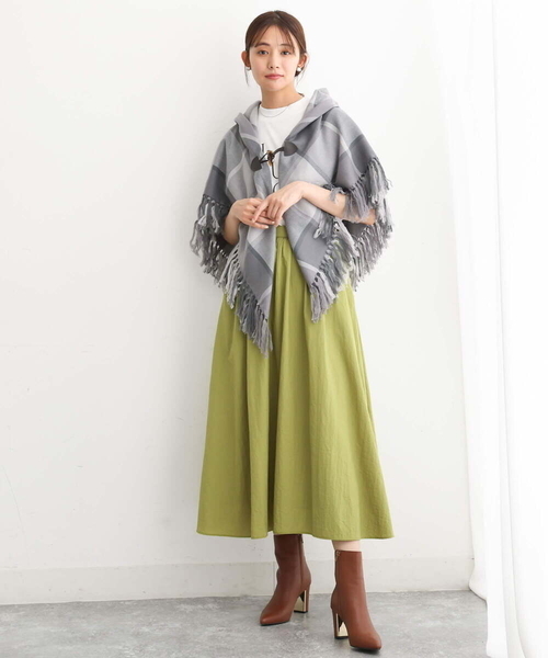 MK MICHEL KLEIN（エムケーミッシェルクラン）の「チェック柄フリンジポンチョ/洗える（ストール/ショール・レディース・ライトグレー/ベージュ/ミント・38）」の19枚目の写真