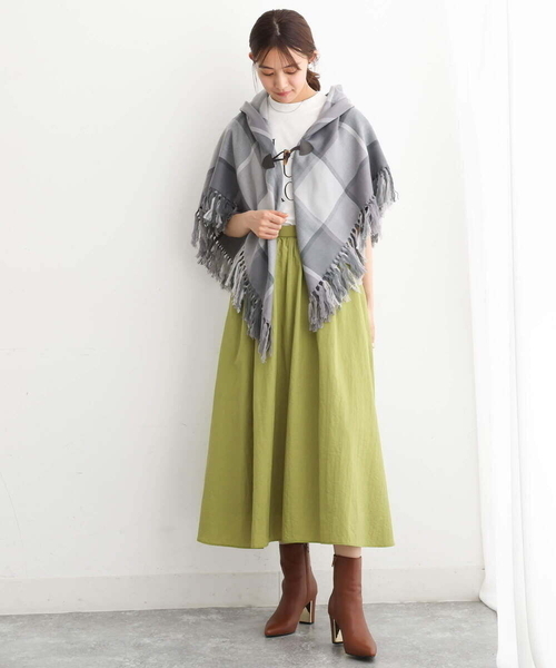 MK MICHEL KLEIN（エムケーミッシェルクラン）の「チェック柄フリンジポンチョ/洗える（ストール/ショール・レディース・ライトグレー/ベージュ/ミント・38）」の18枚目の写真