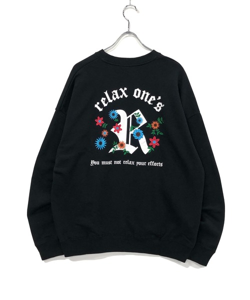 TRAP/U (トラップユー)の「バック フラワー刺繍 / 裏毛スウェット クルーネック トレーナー(スウェット・メンズ・ブラック/ダークグリーン/ホワイト・L/M)」の2枚目の写真