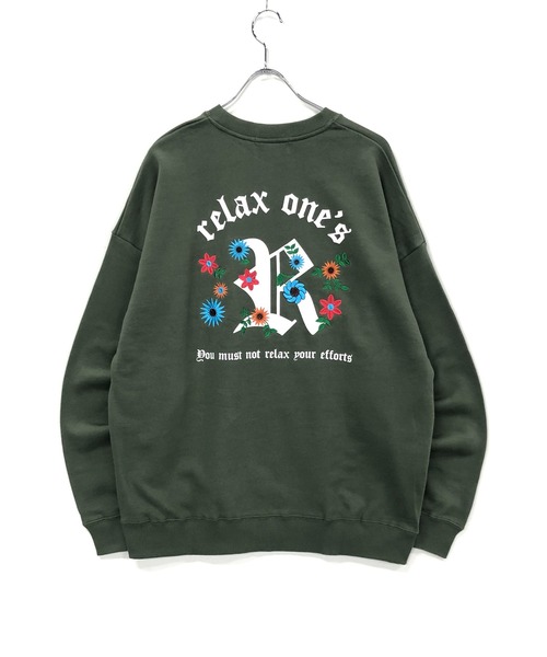 TRAP/U (トラップユー)の「バック フラワー刺繍 / 裏毛スウェット クルーネック トレーナー(スウェット・メンズ・ブラック/ダークグリーン/ホワイト・L/M)」の3枚目の写真