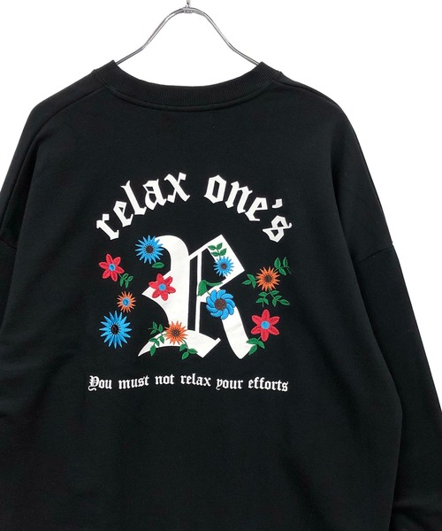 TRAP/U (トラップユー)の「バック フラワー刺繍 / 裏毛スウェット クルーネック トレーナー(スウェット・メンズ・ブラック/ダークグリーン/ホワイト・L/M)」の7枚目の写真