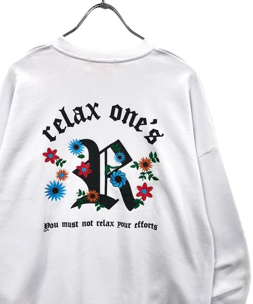 TRAP/U (トラップユー)の「バック フラワー刺繍 / 裏毛スウェット クルーネック トレーナー(スウェット・メンズ・ブラック/ダークグリーン/ホワイト・L/M)」の14枚目の写真