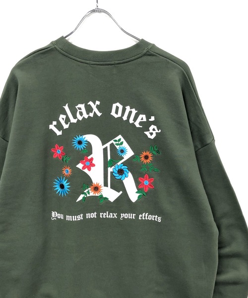 TRAP/U (トラップユー)の「バック フラワー刺繍 / 裏毛スウェット クルーネック トレーナー(スウェット・メンズ・ブラック/ダークグリーン/ホワイト・L/M)」の19枚目の写真