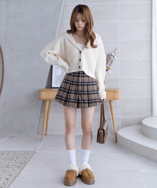 clear（クリア）の「ビックカラーショート丈カーディガントップス（カーディガン/ボレロ・レディース・アイボリー/ブラウン/グレー・F）」の11枚目の写真