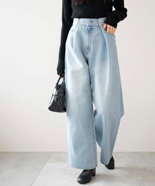 WEGO（ウィゴー）の「WEGO/ウエストフックデニムワイドパンツ（デニムパンツ・レディース・ホワイト/グレー/ライトインディゴブルー・SMALL/MEDIUM）」の19枚目の写真