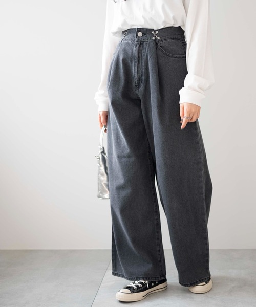 WEGO（ウィゴー）の「WEGO/ウエストフックデニムワイドパンツ（デニムパンツ・レディース・ホワイト/グレー/ライトインディゴブルー・SMALL/MEDIUM）」の15枚目の写真