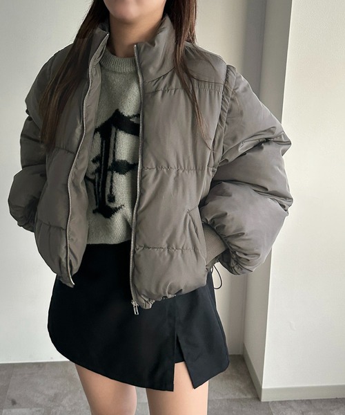 apres jour mignon(アプレジュールミニョン)の「ダウンライク2WAYスタンドブルゾン【ZOZOTOWN限定アイテム】(ブルゾン・レディース・オフホワイト/チャコールグレー/ライトグレー/ブラック・X-LARGE/フリー)」の3枚目の写真