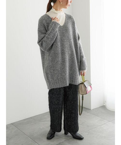 Te chichi（テチチ）の「Vネックロングニット（ニット/セーター・レディース・グレー/オフホワイト/ラベンダー・F）」の5枚目の写真