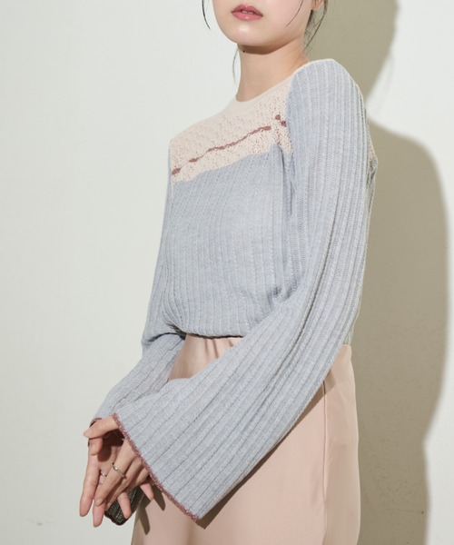 paravion（パラビオン）の「袖フレア配色シアーニット（ニット/セーター・レディース・グレー/ブラック/アイボリー・FREE）」の3枚目の写真